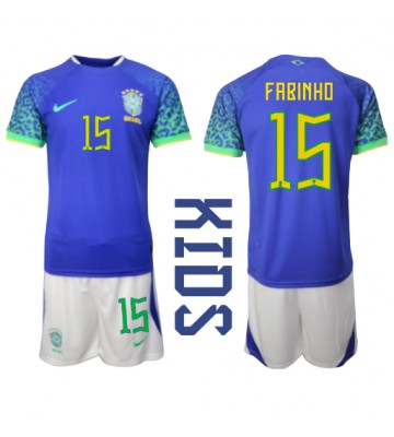 Brazylia Fabinho #15 Koszulka Wyjazdowych Dziecięca MŚ 2022 Krótki Rękaw (+ Krótkie spodenki)